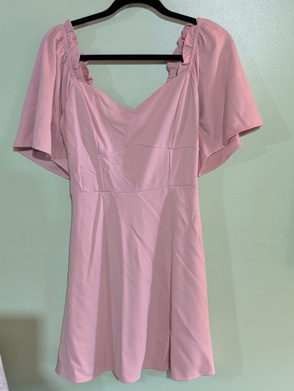 Petal Pink Flutter-Sleeve A-Line Dress